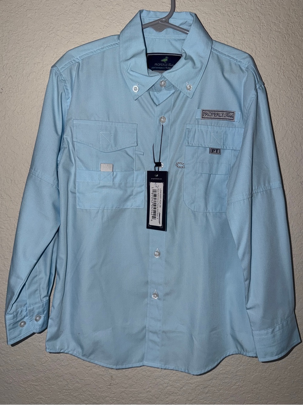 Properly Tied Boys Performance Fishing Shirt - Aqua Blue Size 6